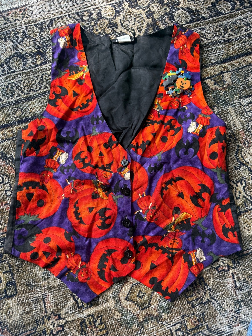 Vintage 90s 111 Main Halloween Vest Purple Pumpkin Bat Witches M